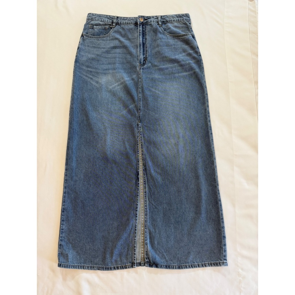 Denim Maxi Skirt Medium Wash Front Slit Blue Size 12 High Rise Rebecca Minkoff